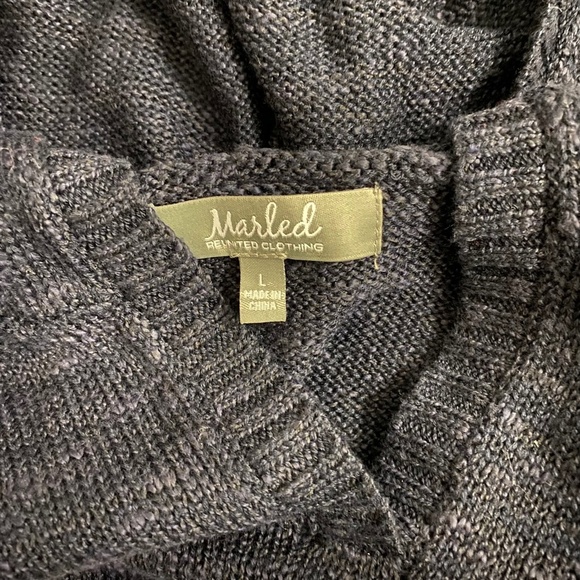 Marled "Touch Down" Hooded V-neck Sweater SIZE LARGE - Picture 4 of 4